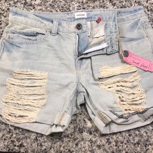 light denim shorts .